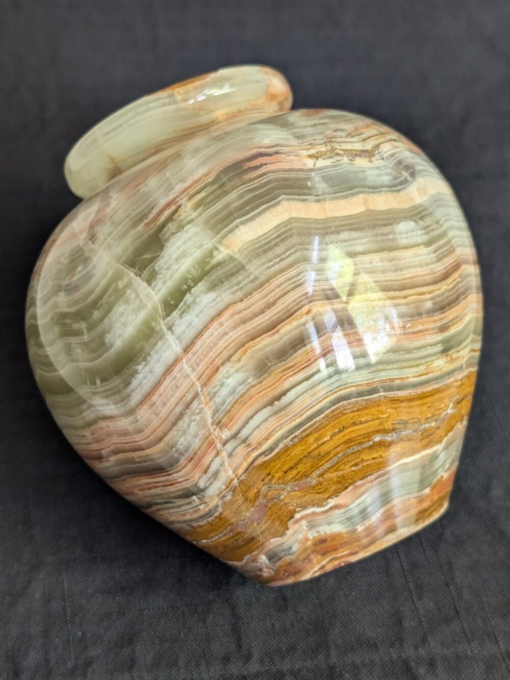 Green Brown Natural Banded Onyx Marble Vase Vessel Polished Stone Sculpture 5"